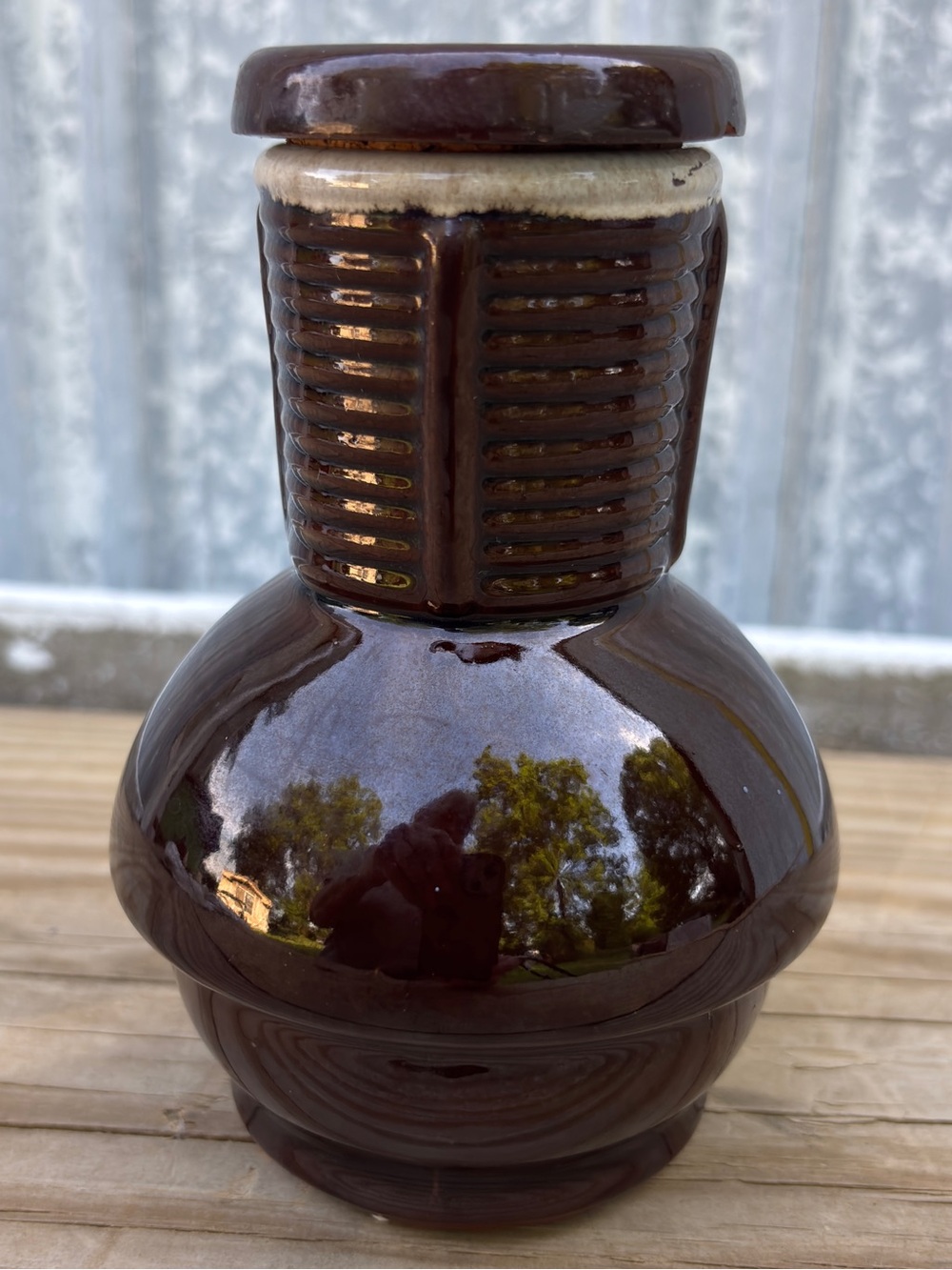 Vintage Brown Drip Glaze Ceramic Hottle Carafe with Lid - MCM Japan